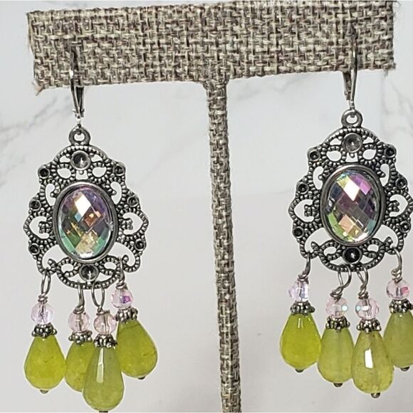 ARTISAN Dangling Chandelier Wire-Wrapped Bead Leverback Earrings - Picture 2 of 9